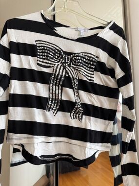 dELiA*s Black & White Striped Sequin Bow Long-Sleeve Top - Kids